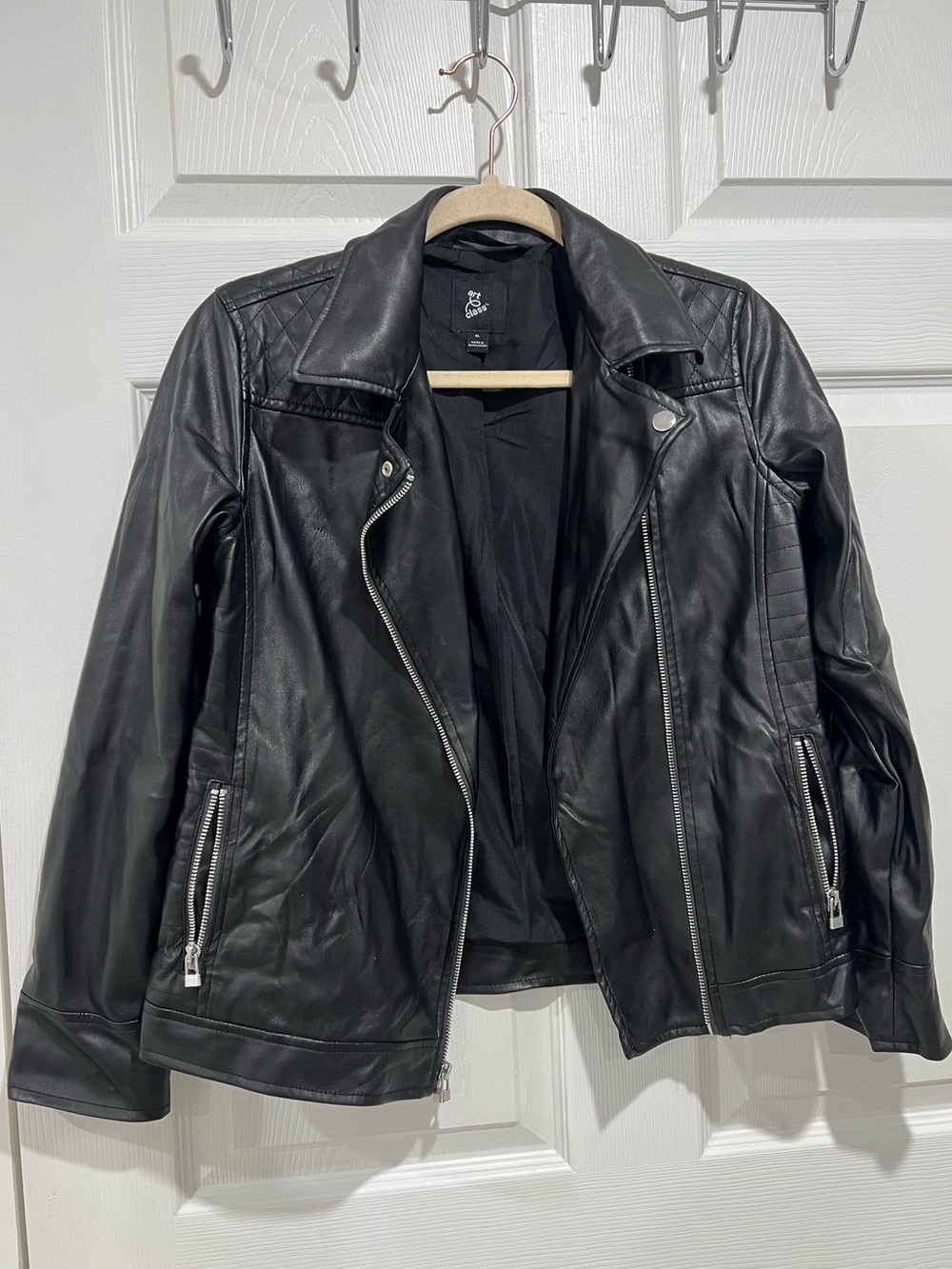 Black Women's Faux Leather Moto Jacket